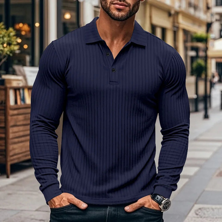 Polo homme à manches longues en côte avec patte de boutonnage | Valcor Zurich