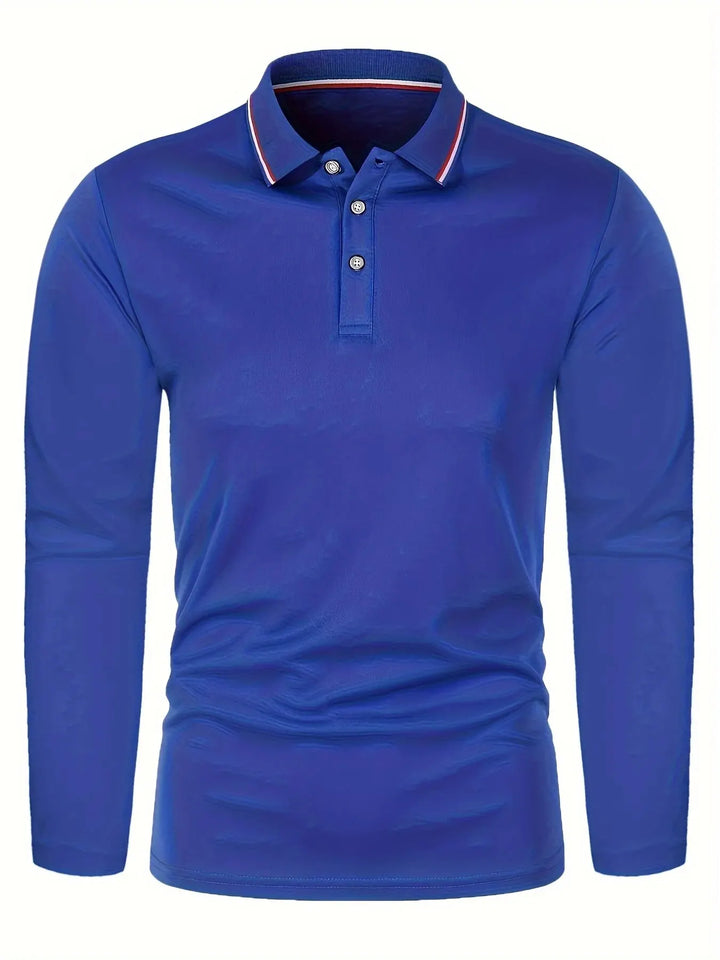 Polo à manches longues pour homme avec patte de boutonnage et col contrastant | Valcor Zürich