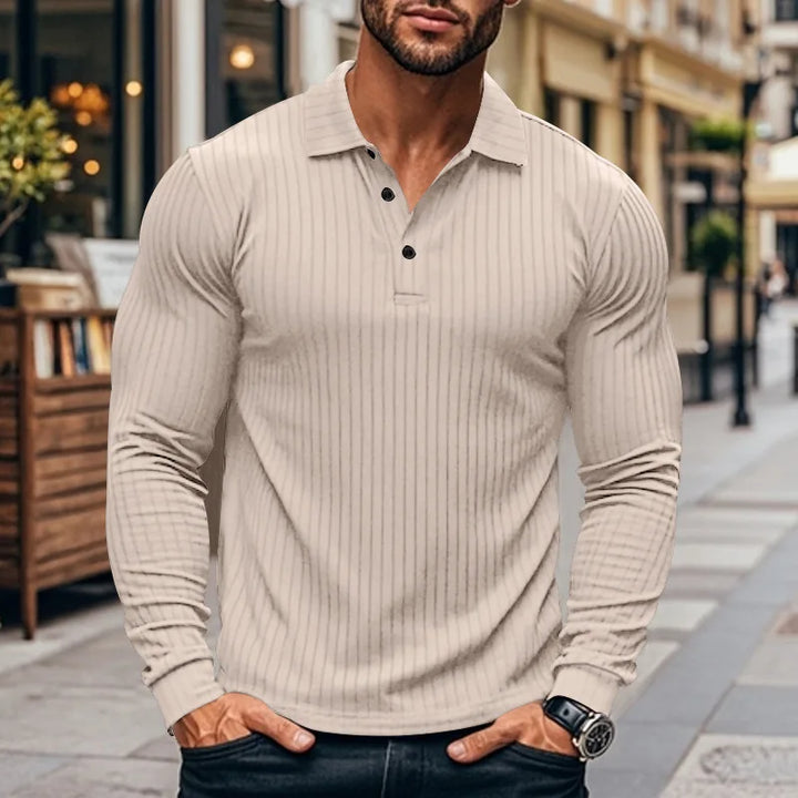 Polo homme à manches longues en côte avec patte de boutonnage | Valcor Zurich