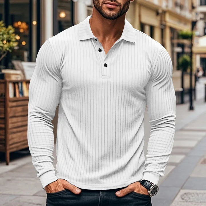 Polo homme à manches longues en côte avec patte de boutonnage | Valcor Zurich