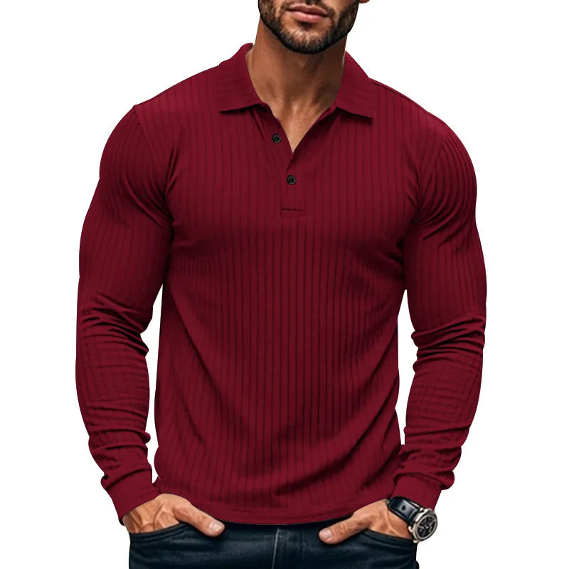 Polo homme à manches longues en côte avec patte de boutonnage | Valcor Zurich