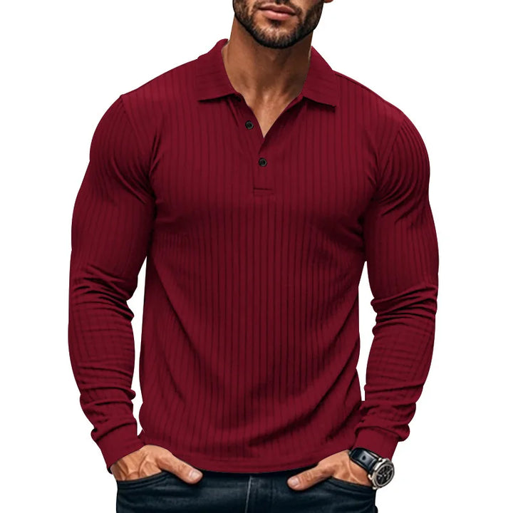 Polo homme à manches longues en côte avec patte de boutonnage | Valcor Zurich