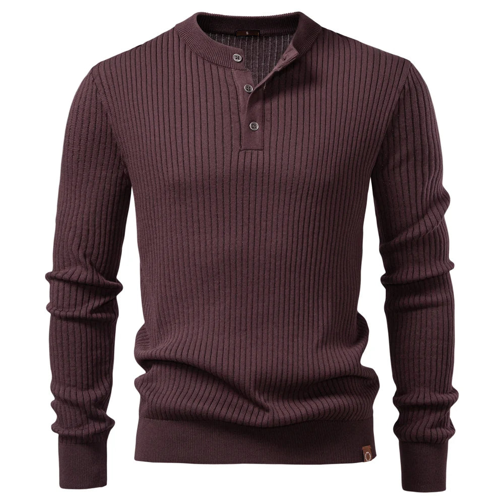 Pull côtelé pour homme avec patte de boutonnage et manches longues | Valcor Zurich