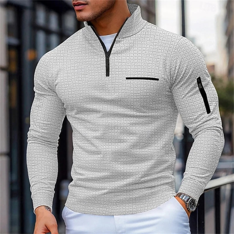 Pull structuré pour homme avec col montant et demi-zip | Valcor Zürich