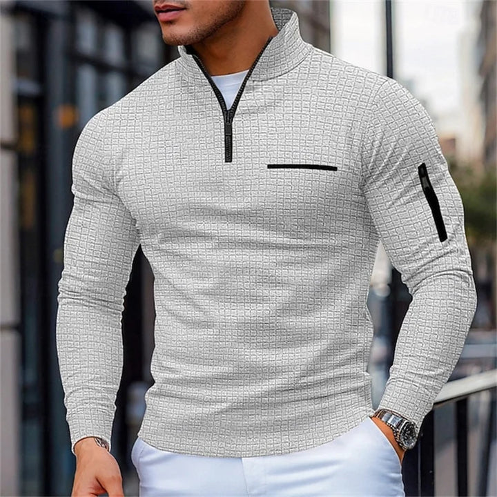 Pull structuré pour homme avec col montant et demi-zip | Valcor Zürich