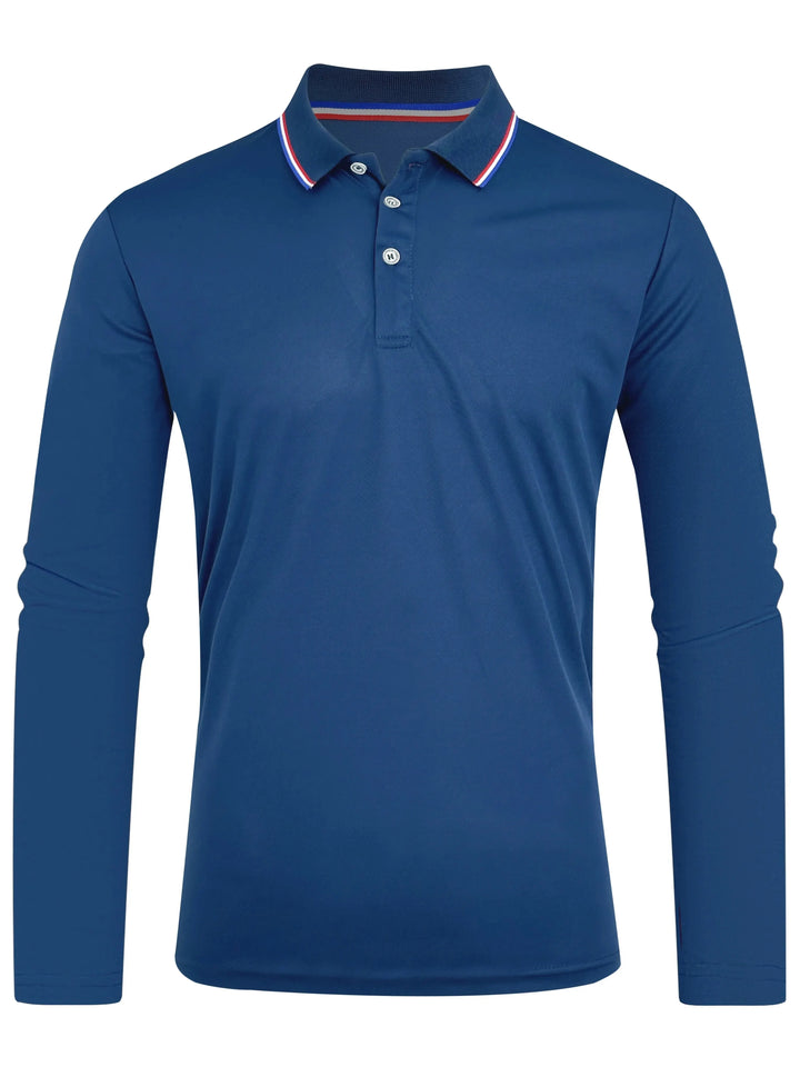 Polo à manches longues pour homme avec patte de boutonnage et col contrastant | Valcor Zürich