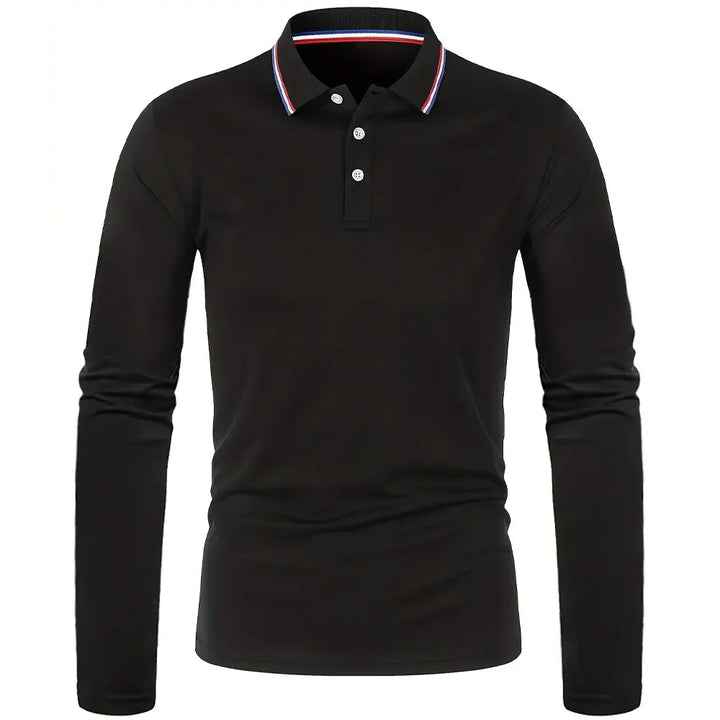 Polo à manches longues pour homme avec patte de boutonnage et col contrastant | Valcor Zürich