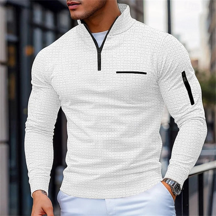 Pull structuré pour homme avec col montant et demi-zip | Valcor Zürich