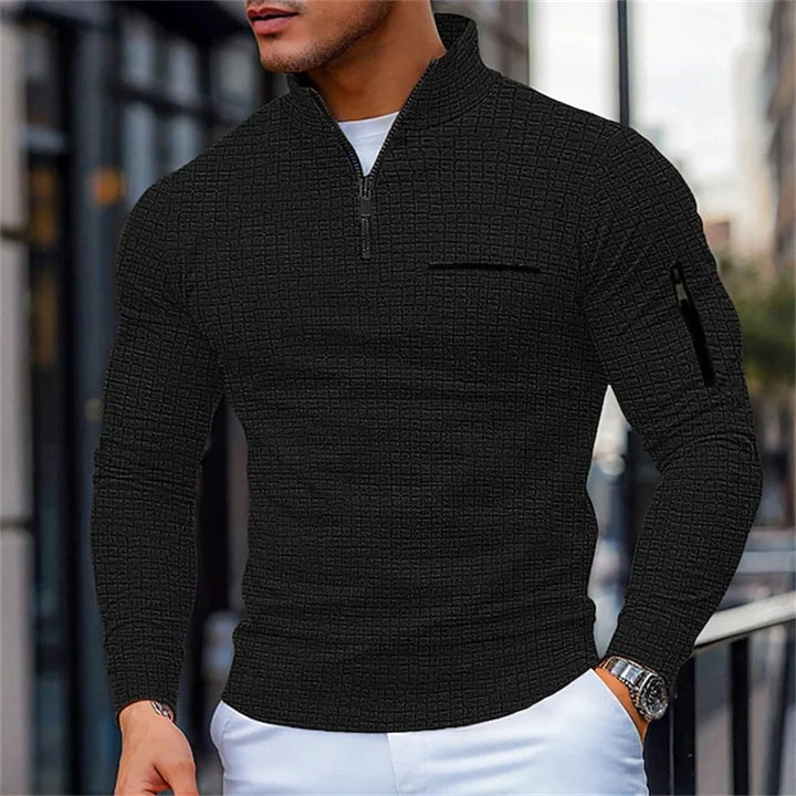 Pull structuré pour homme avec col montant et demi-zip | Valcor Zürich