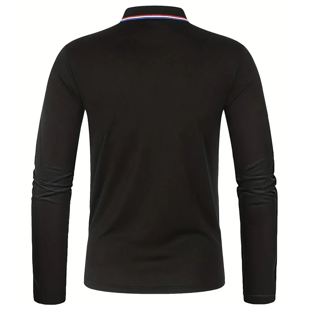 Polo à manches longues pour homme avec patte de boutonnage et col contrastant | Valcor Zürich