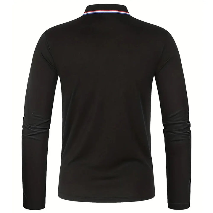 Polo à manches longues pour homme avec patte de boutonnage et col contrastant | Valcor Zürich