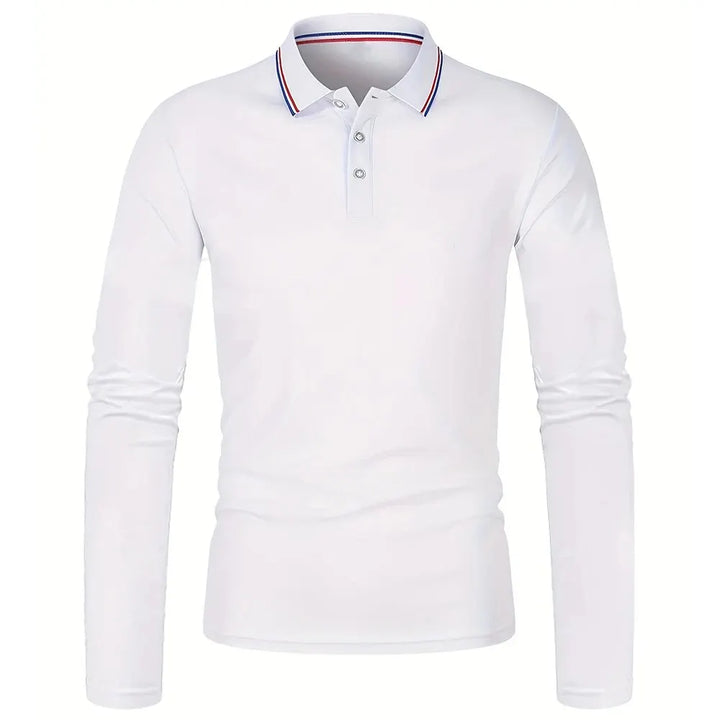 Polo à manches longues pour homme avec patte de boutonnage et col contrastant | Valcor Zürich
