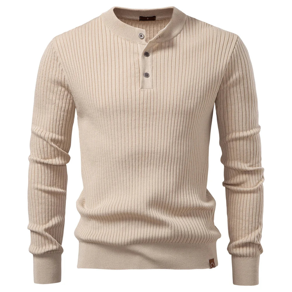 Pull côtelé pour homme avec patte de boutonnage et manches longues | Valcor Zurich