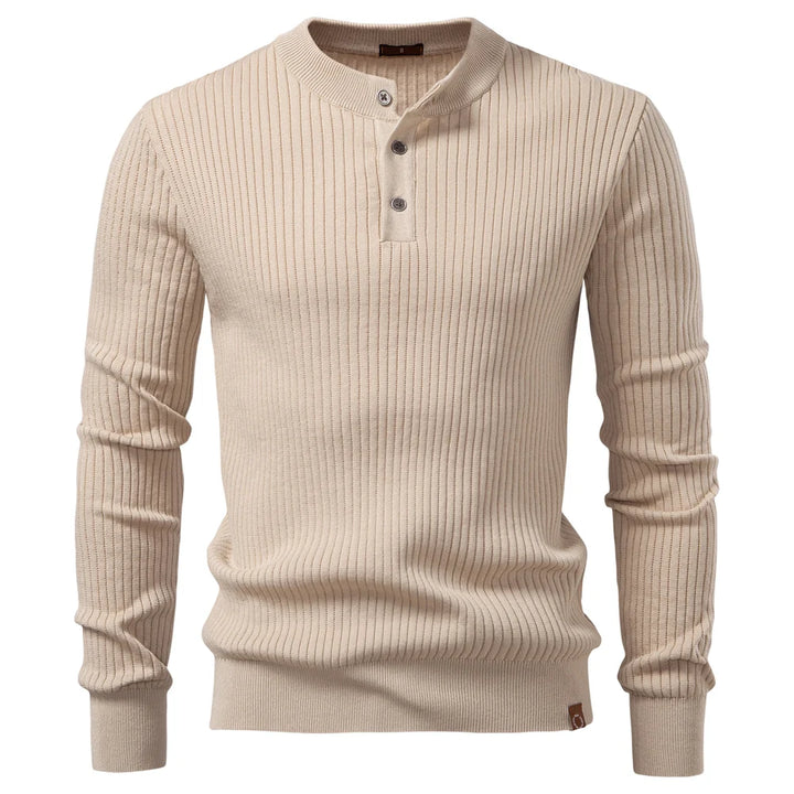 Pull côtelé pour homme avec patte de boutonnage et manches longues | Valcor Zurich
