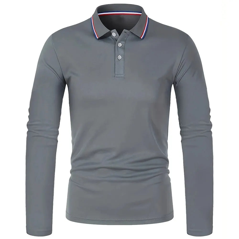 Polo à manches longues pour homme avec patte de boutonnage et col contrastant | Valcor Zürich