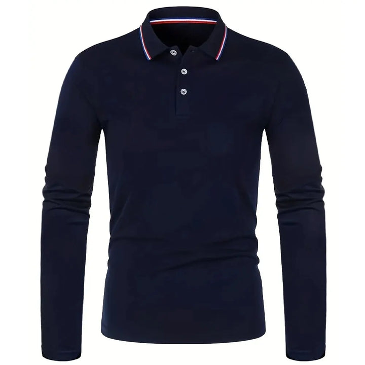 Polo à manches longues pour homme avec patte de boutonnage et col contrastant | Valcor Zürich