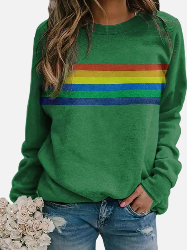 Helle | Sweatshirt à rayures arc-en-ciel, col rond