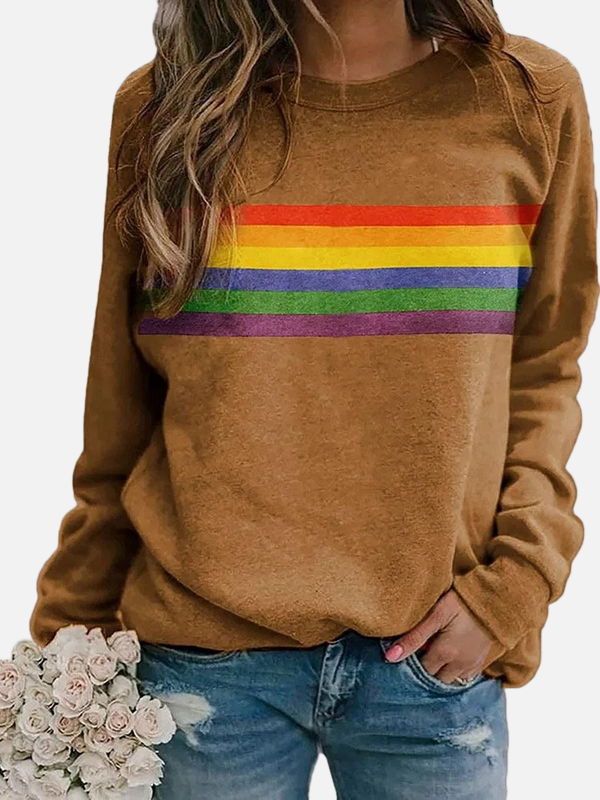 Helle | Sweatshirt à rayures arc-en-ciel, col rond