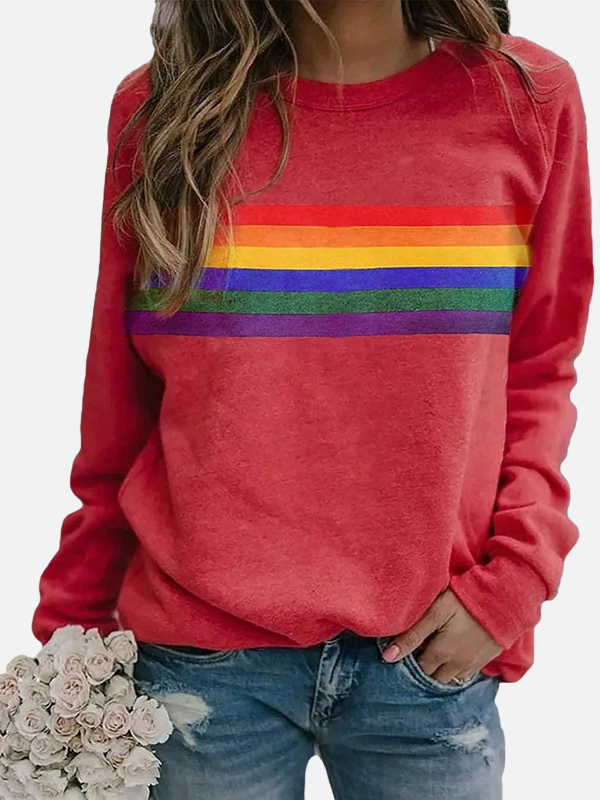 Helle | Sweatshirt à rayures arc-en-ciel, col rond