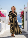 Lina | Robe midi portefeuille rayée à col en V et manches courtes