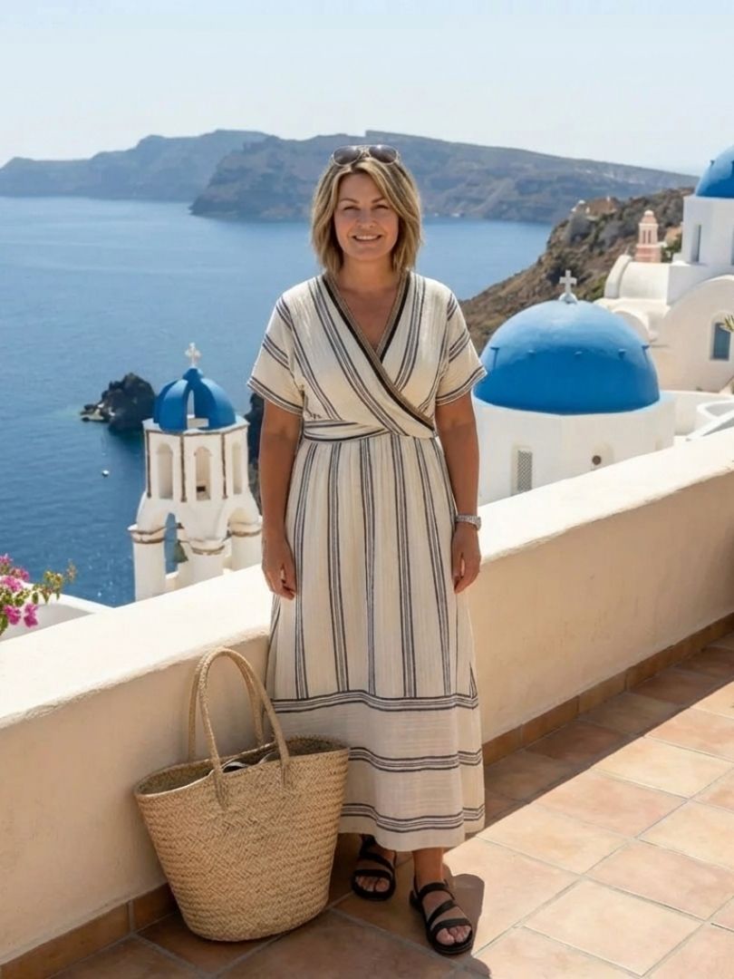 Thalassa | Robe midi cache-cœur à manches courtes et col en V