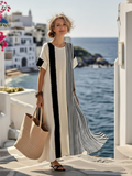 Elara | Vestito Lungo Girocollo a Maniche Corte a Righe