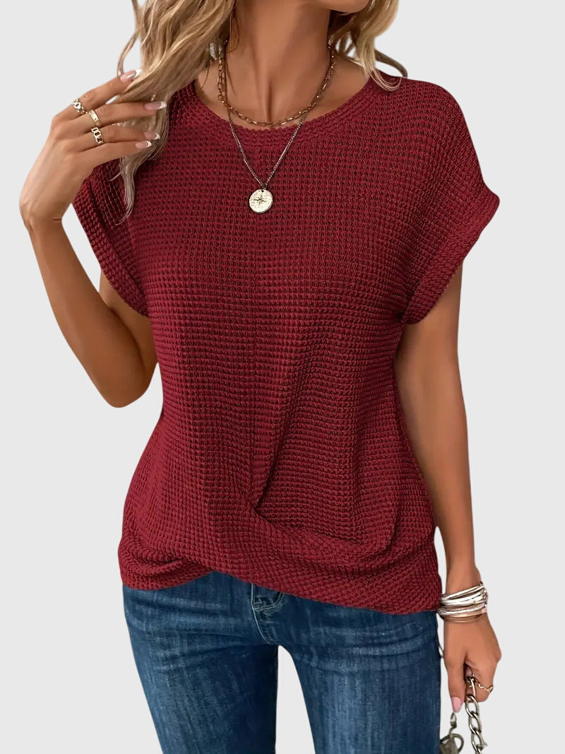 Pia | Blouse en tricot gaufré à col rond