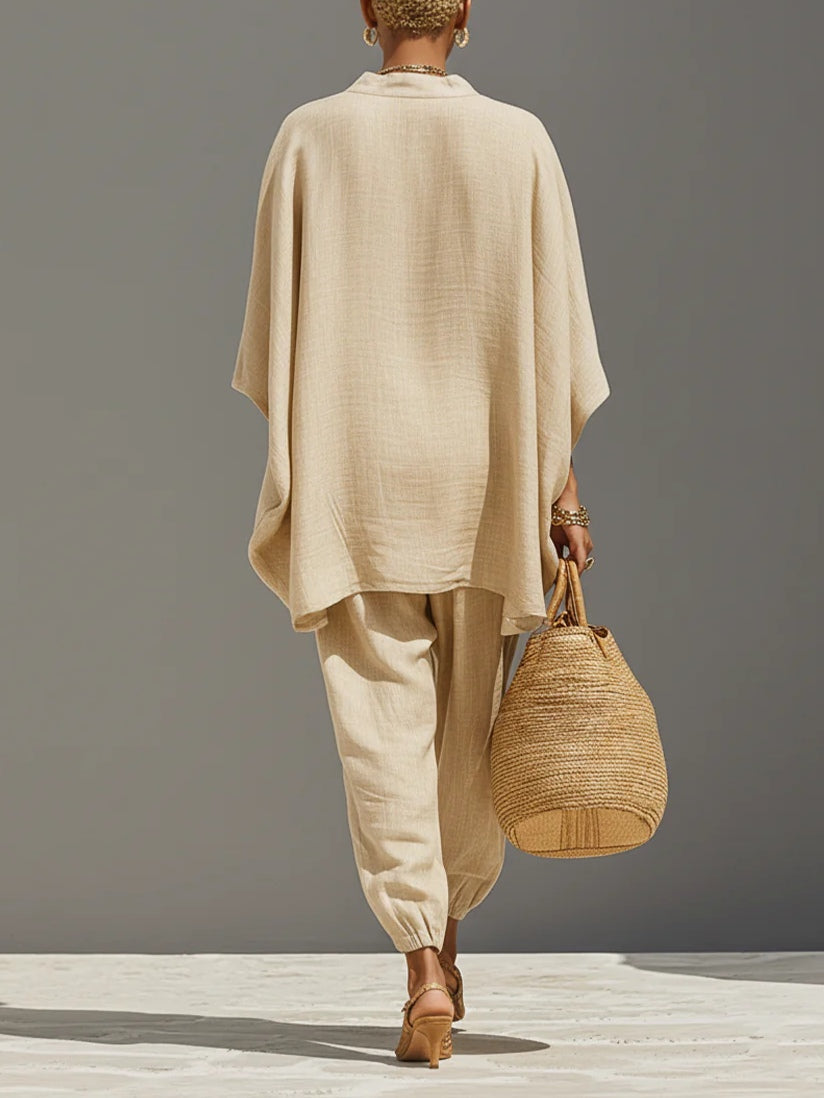 Caroline - Top et jogger asymétriques minimalistes kaki clair