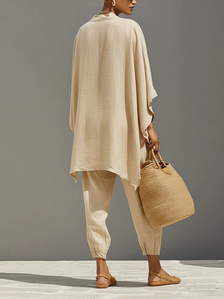 Caroline - Top et jogger asymétriques minimalistes kaki clair