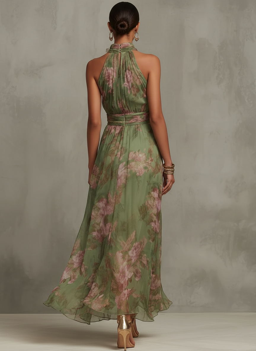 Serena | Robe longue fleurie à dos nu