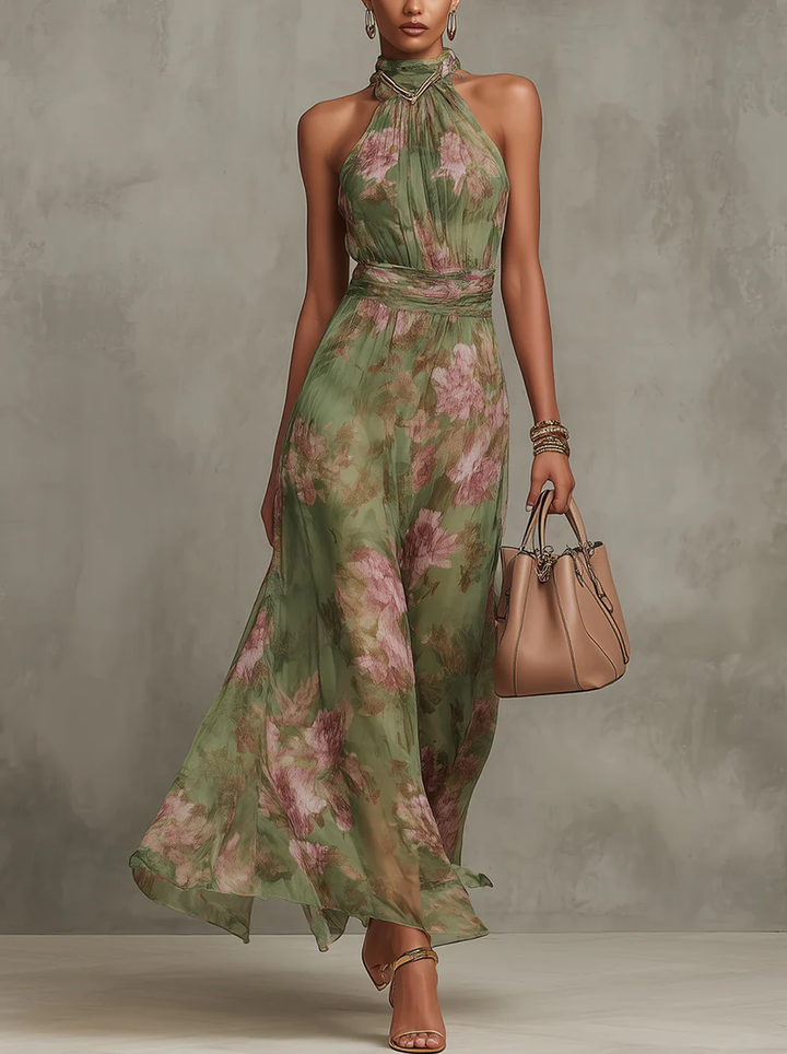 Serena | Robe longue fleurie à dos nu