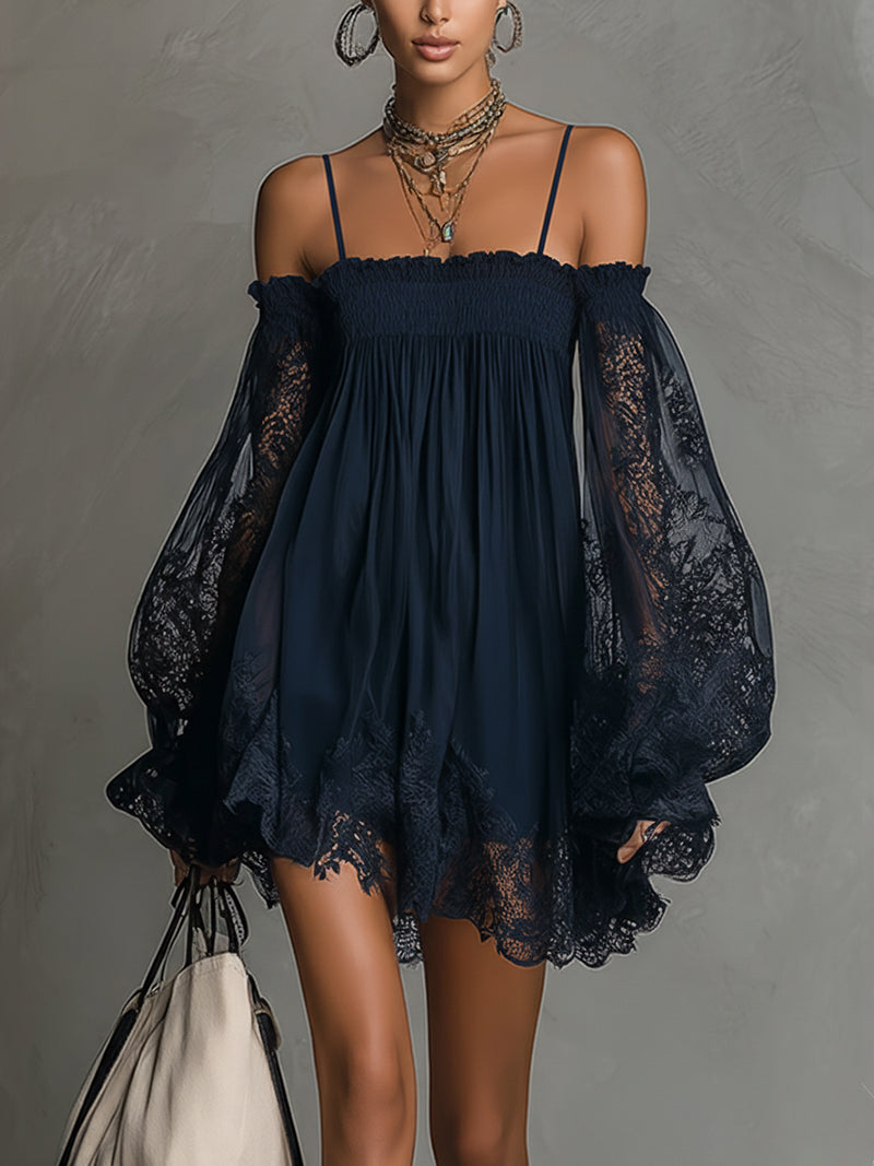 Noemi | Mini-robe en mousseline de soie bleu marine