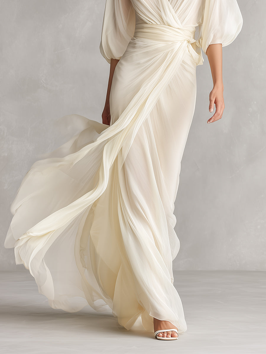 Sefa - Robe en Mousseline Transparente Ivoire