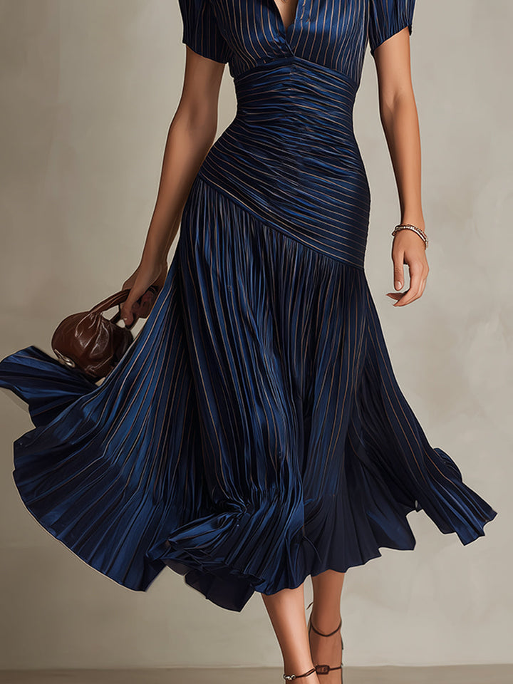 Adriana - Abito midi in raso a righe rétro