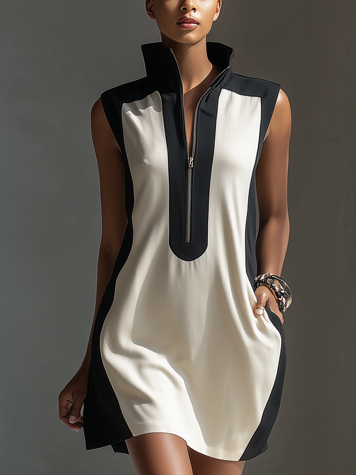 Emily - Vestito corto bicolore bianco e nero