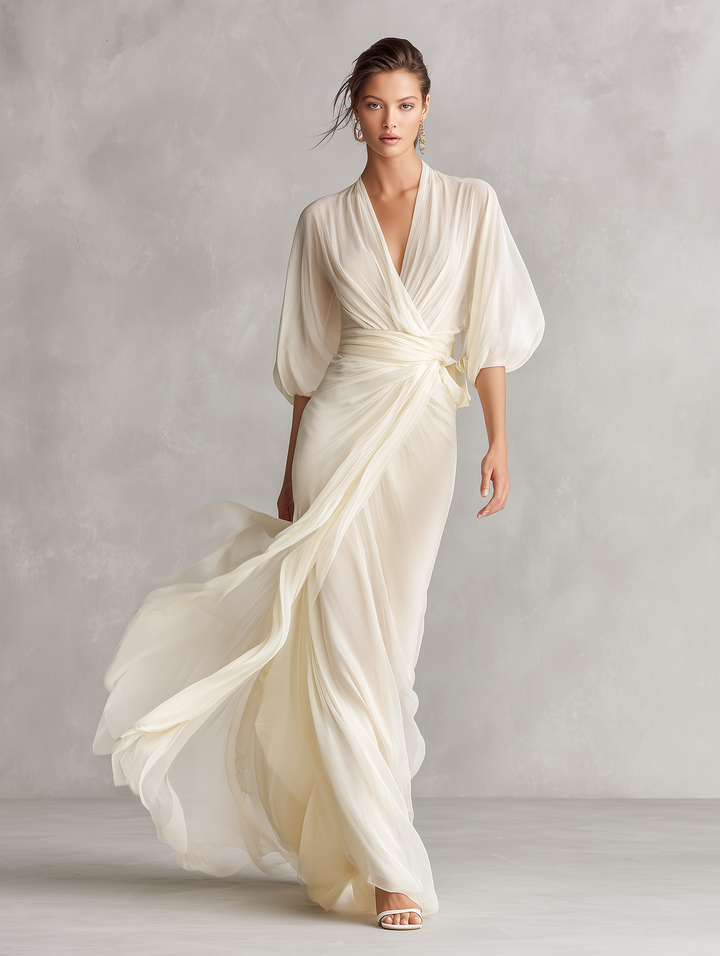 Sefa - Robe en Mousseline Transparente Ivoire