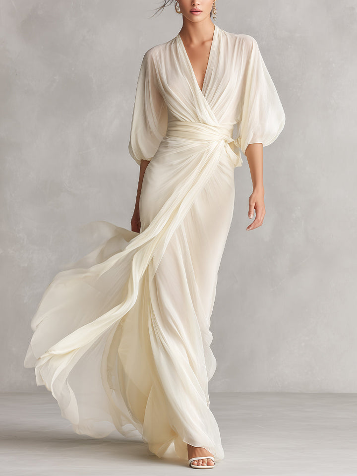 Sefa - Robe en Mousseline Transparente Ivoire