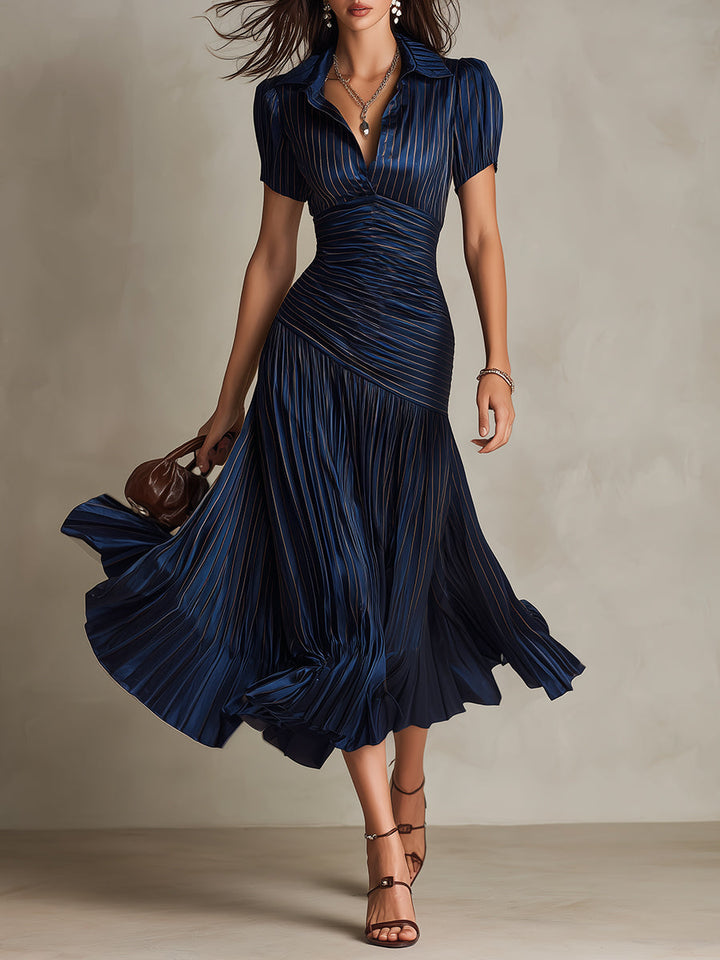 Adriana - Abito midi in raso a righe rétro