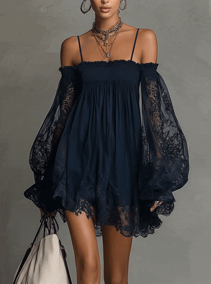 Noemi | Mini-robe en mousseline de soie bleu marine