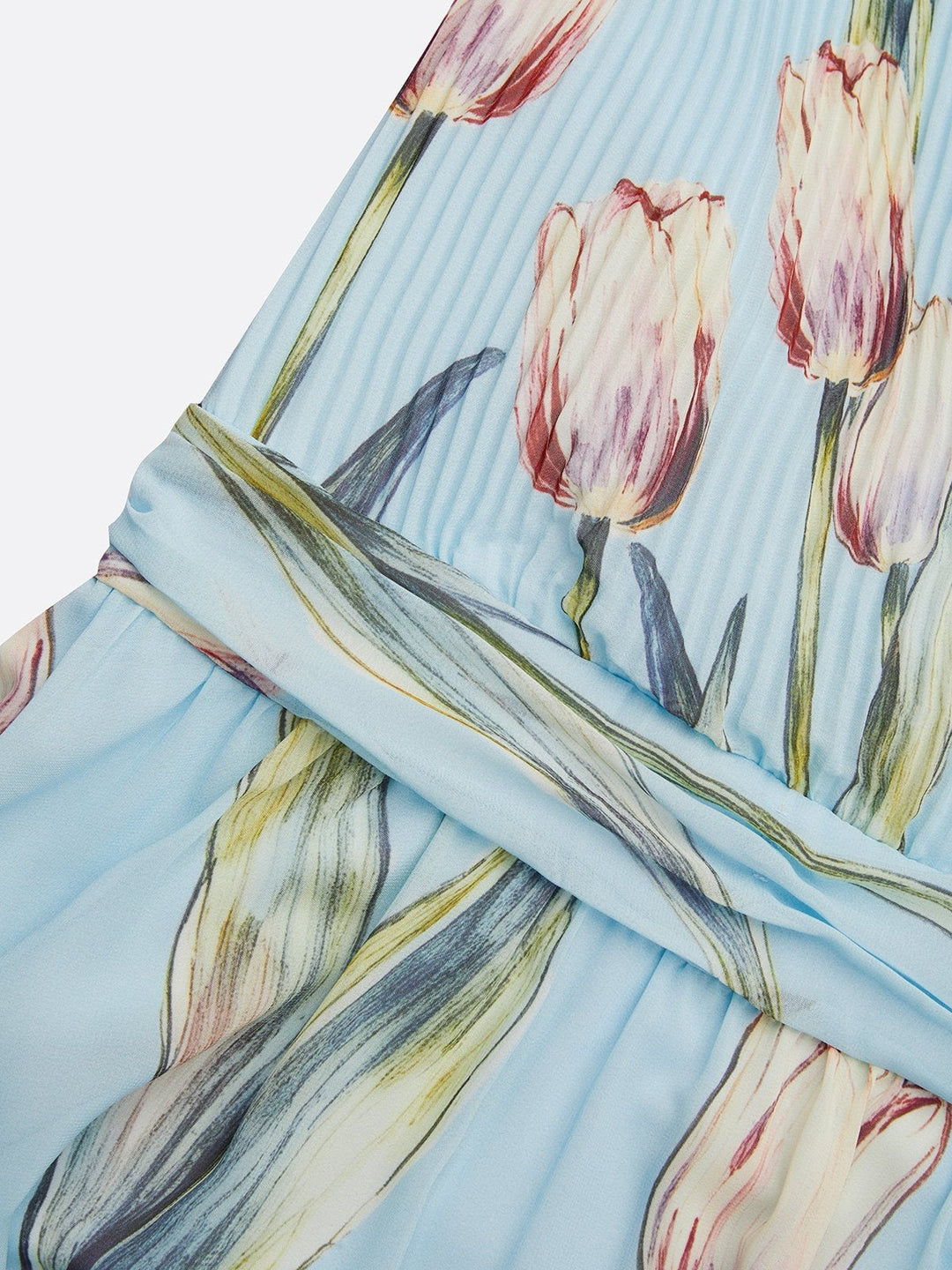 Nerea - Elegante Abito Lungo con Stampa a Tulipano e Scollo a V