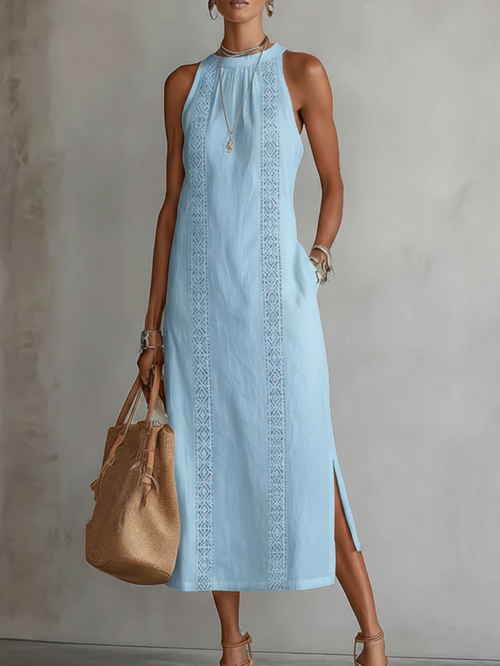 Jimena | Robe midi en lin à col montant