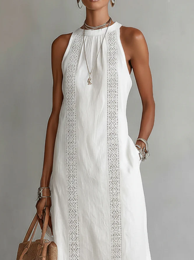 Jimena | Robe midi en lin à col montant