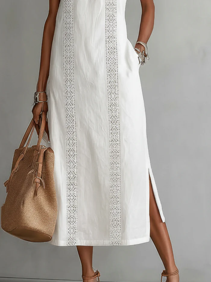 Jimena | Robe midi en lin à col montant