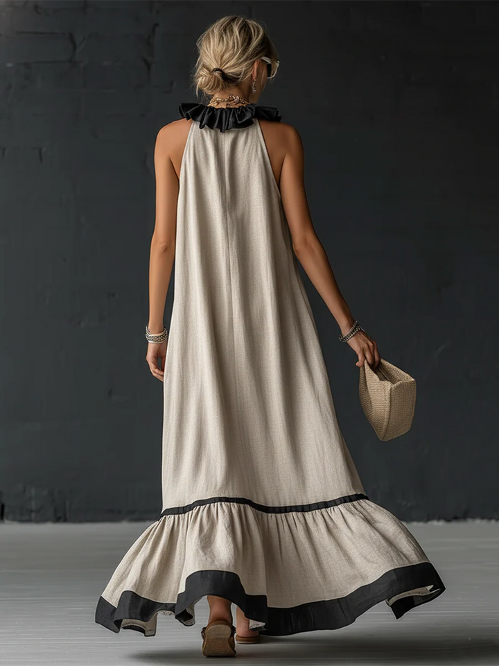 Célestine | Robe longue smockée à blocs de couleurs et à volants