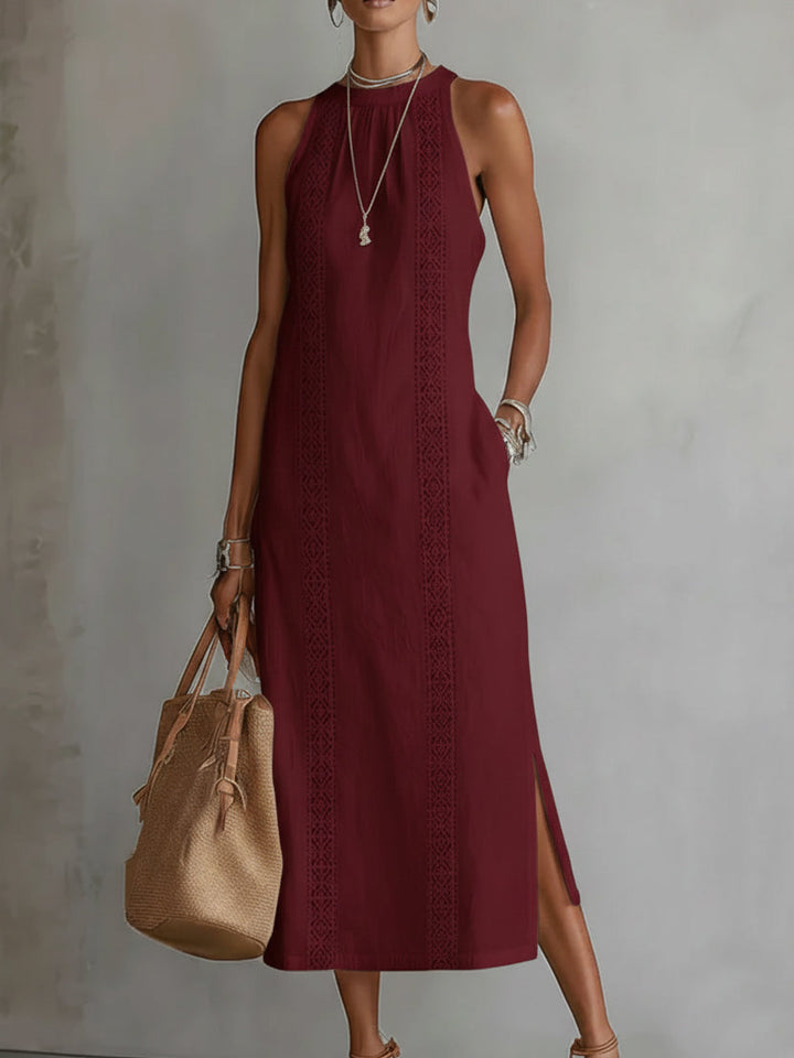 Jimena | Robe midi en lin à col montant