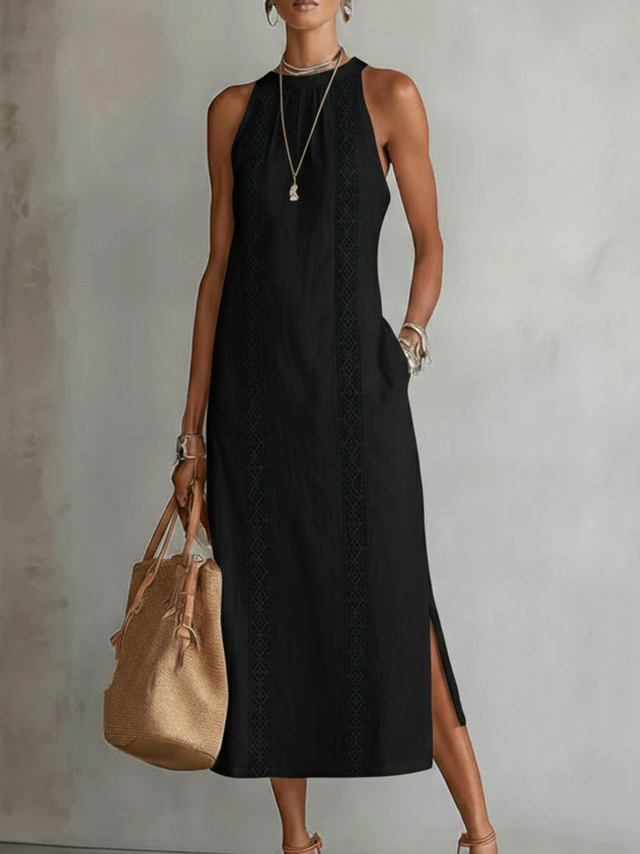 Jimena | Robe midi en lin à col montant