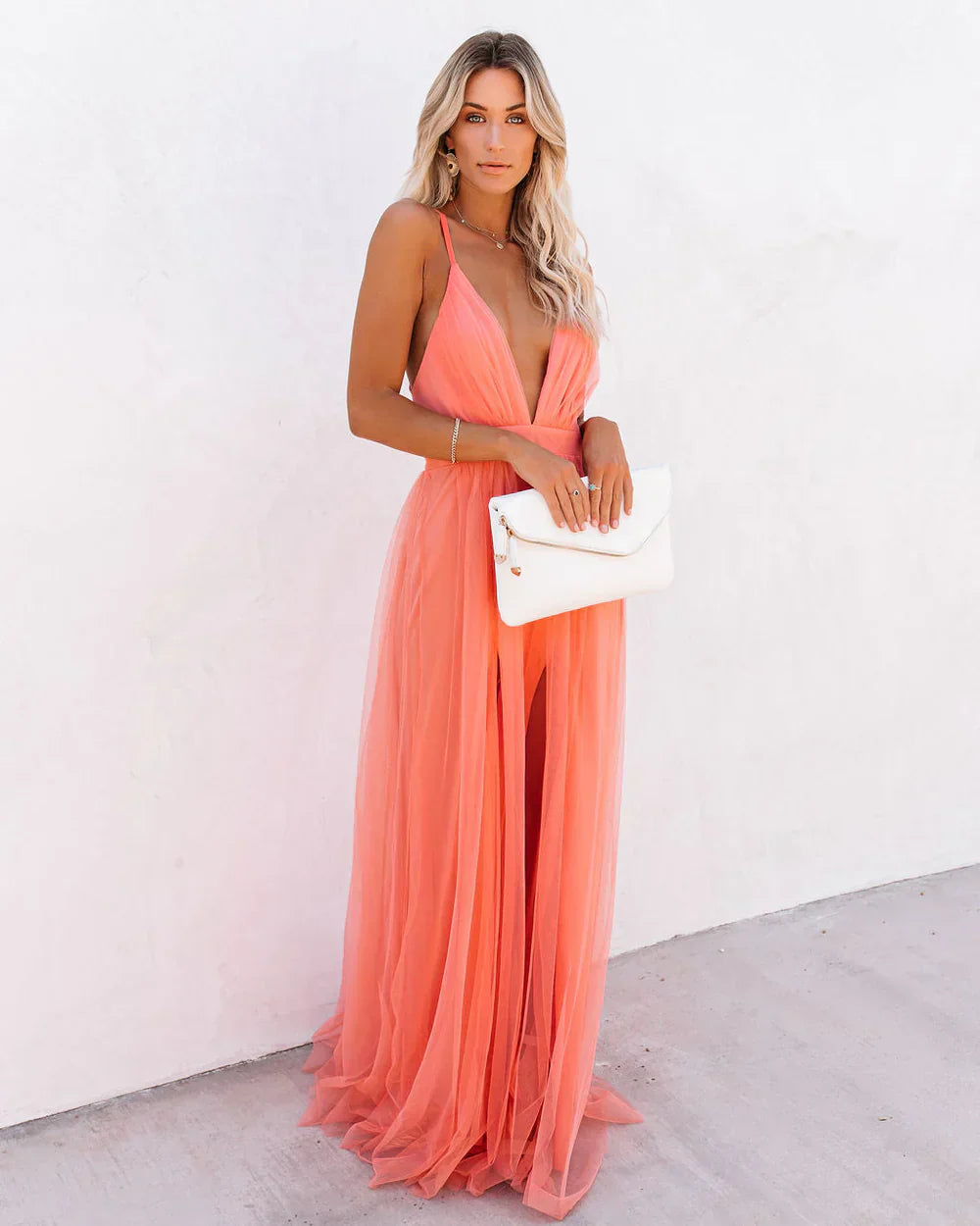 Willow - Robe longue couleur corail